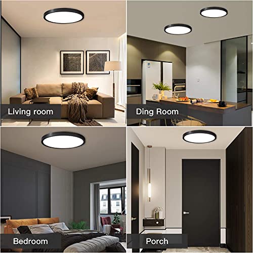 ocioc 4 Pack 15.7inch LED Flush Mount Ceiling Light Black,36W,5000K,Ultra Thin Round Lighting Fixture for Bedroom, Office, Hallway, Kitchen ETL Listed