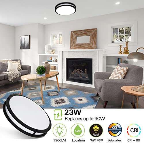 13 inch Flush Mount LED Ceiling Light, with Night Light (2200K 5W), 5CCT(2700-5000K Adjustable), 23W, 1300LM, 80CRI, Dimmable, Oil Rubbed Bronze Saturn Lighting for Hallway or Stairwell, ETL Listed