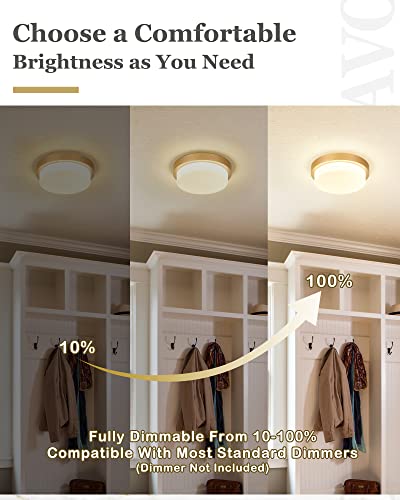 Audickic Gold Flush Mount Ceiling Light, 13inch Close to Ceiling Light Fixtures 24W 2200lm Dimmable 2700K/3000K/4000K/5000K/6000K Brass LED Ceiling Lamp for Bedroom Hallway Kitchen, AD-22008-L-GD