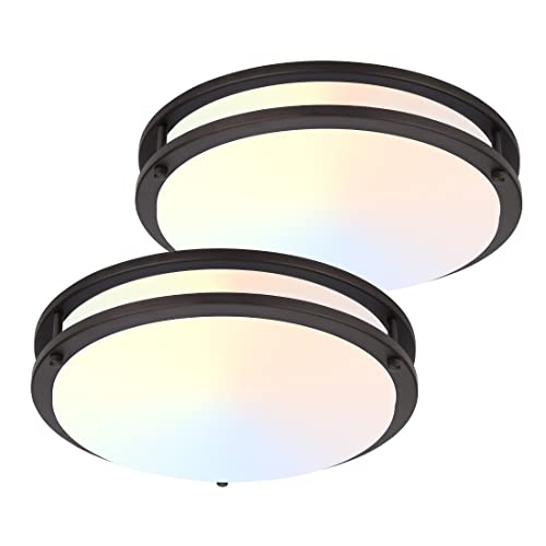 DAKASON 2Pack LED Flush Mount Ceiling Light Fixture, 13” 20W On/Off Switch to Select 3000K/4000K/5000K, Dimmable Ceiling Lamp for Kitchen, Living Room, Hallway, Oil Rubbed Bronze