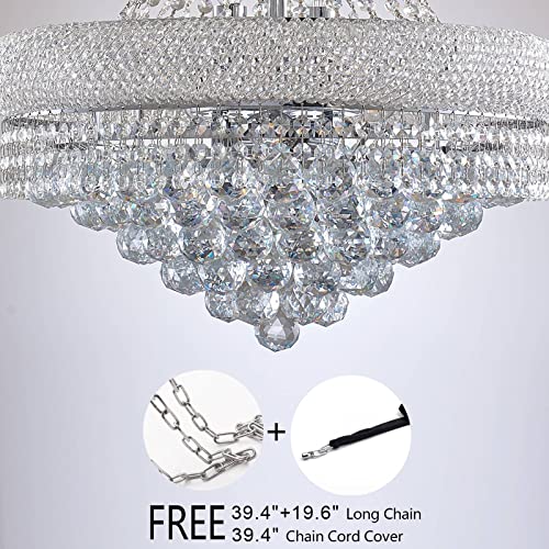 BEIRIO 12-Lights Chrome Finish Classic Empire Style K9 Crystal Ball Chandelier Ceiling Light for Living Room Foyer Dining Room Hallway Bedroom (22×32 inch) New Packaging Easy to Install