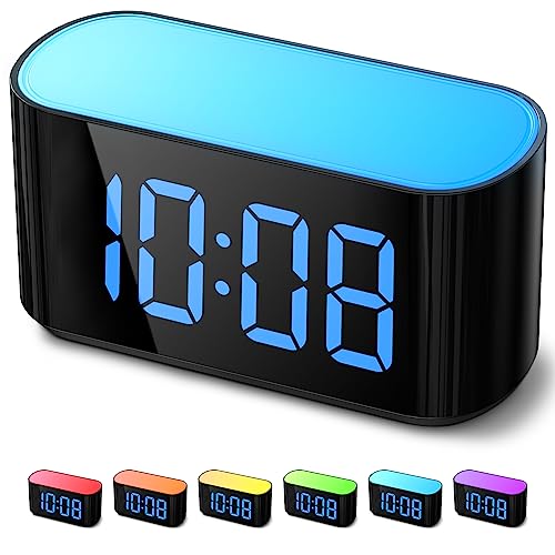 HOUSBAY Digital Alarm Clock for Bedrooms - Large Display Easy to Read Across The Room, 7 Larger Color Night Light, Dimmer, True Battery Backup, Adjustable Volume, Countdown Timer（Blue）