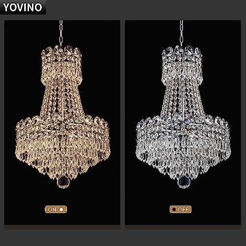 YOVINO Crystal Chandelier for Entryway Close to Ceiling Chandeliers for Bedroom Hanging Hallway Small Chandeliers for Living Room Light Fixture K9 Pendant Lighting, 5 Lights Chandeliers D12’’xH17’’