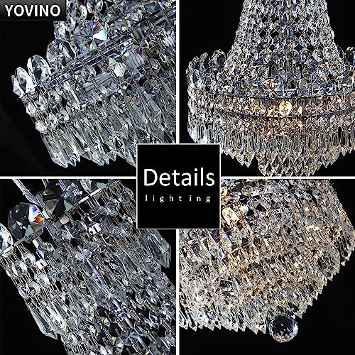 YOVINO Crystal Chandelier for Entryway Close to Ceiling Chandeliers for Bedroom Hanging Hallway Small Chandeliers for Living Room Light Fixture K9 Pendant Lighting, 5 Lights Chandeliers D12’’xH17’’