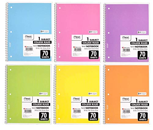 Mead Spiral Notebook, Pack of 18, 1 Subject College Ruled Spiral Bound, Pastel Color School Notebooks Included, 70 Pages…