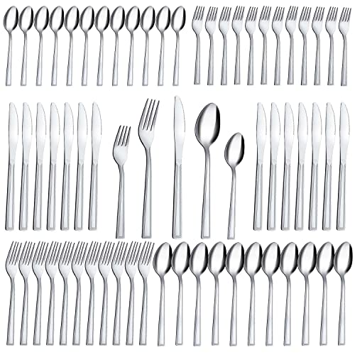 Silverware Set, Hunnycook 60-piece Silverware Set for 12, Stainless Steel Flatware Set, Include Fork Knife Spoon Set, Mirror Polished, Dishwasher Safe, Cutlery Set for Home Kitchen Restaurant