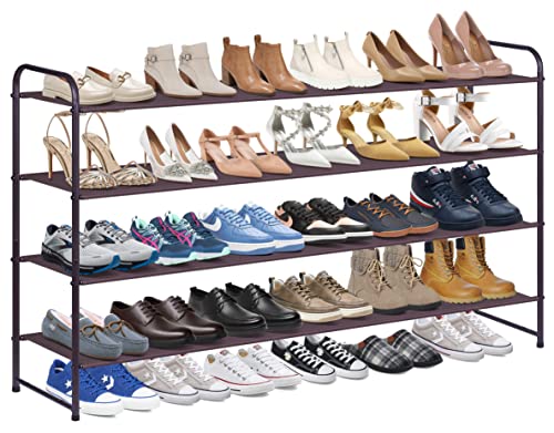 KIMBORA 4 Tier Long Shoe Rack for Closet, Wide Shoe Storage Organizer Stackable Shoe Shelf for Floor, Bedroom 30-Pairs (Bronze)