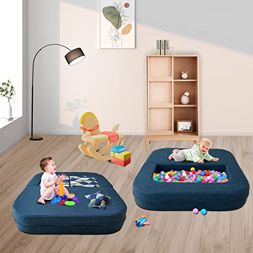 ANONER Kids Couch Convertible Toddler Sofa 4pcs with Memory Foam Fold Out Kids Sofa Bed, Play Couch Chair for Children Boys and Girls, Dark Blue