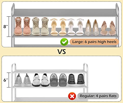 MISSLO Long 3 Tier Shoe Rack for Closet Shoe Organizer Storage Stackable Wide Shoe Shelf Holds 24 Pairs of Men Sneakers, Women Heels, Boots, Grey