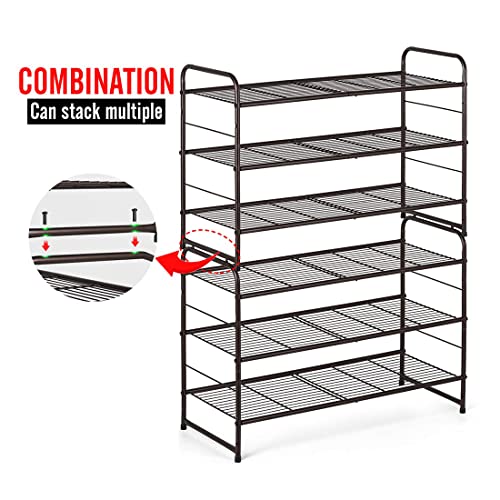 AULEDIO 3-Tier Shoe Rack, Stackable and Adjustable Multi-Function Wire Grid Shoe Organizer Storage, Extra Large Capacity, Space Saving, Fits Boots, High Heels, Slippers and More (Bronze)