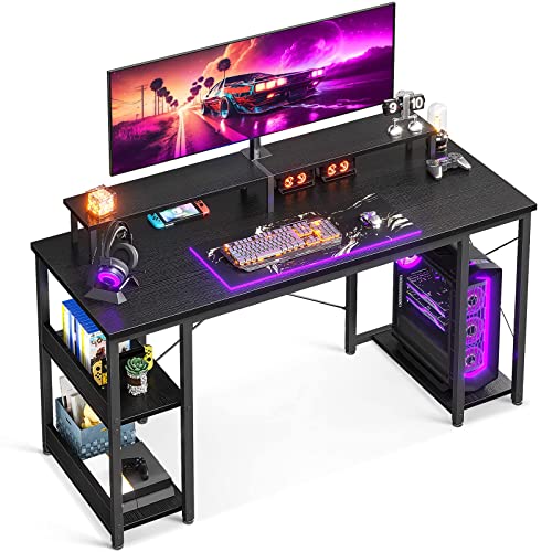 ODK 55 inch Computer Desk with Monitor Shelf and Storage Shelves, Writing Desk, Study Table with CPU Stand & Reversible Shelves, Black