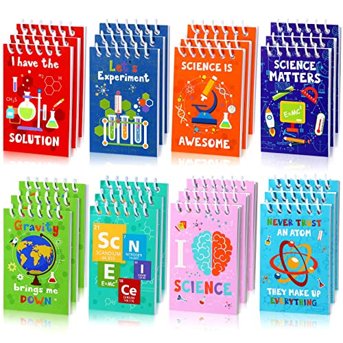 Cindeer Science Party Mini Notebooks Science Party Spiral Portable Notepads Party Bag Stuffers with 8 Designs Teacher Classroom Reward Supply for Boys Girls Planet Birthday Theme Party Favor