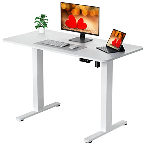 Joy Seeker Electric Standing Desk, Whole Piece 48 X 24 Inches Adjustable Height Desk, Modern Sit Stand Up Desk with Memory Controller, Ergonomic Rising Desk for Home Office Workstation, White