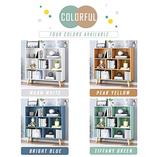 IOTXY Wooden Open Shelf Bookcase - 3-Tier Floor Standing Display Cabinet Rack with Legs, 7 Cubes Bookshelf, Bright Blue