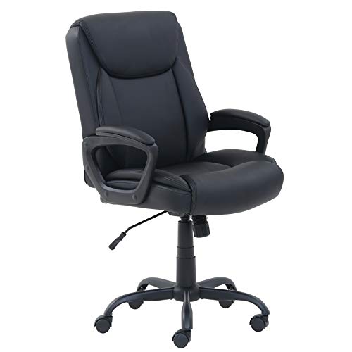 Amazon Basics Classic Puresoft PU Padded Mid-Back Office Computer Desk Chair with Armrest, 25.75"D x 24.25"W x 42.25"H, Black