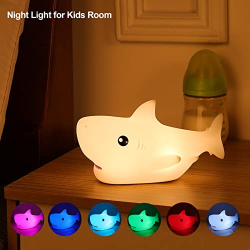 ZKLiLi Cute Shark Night Light, Shark Lights for Boys Girls Christmas Gifts Nightlight Kids Teens Room Decor, Silicone Animal Night Lamp