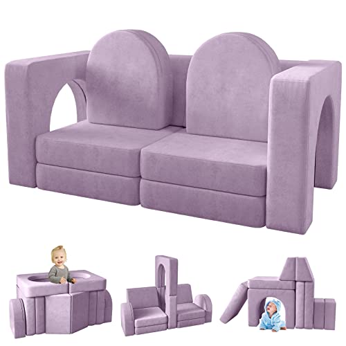 wanan Kids Couch 10PCS, Toddler Couch with Modular Kids Couch for Playroom Bedroom, 10 in 1 Multifunctional Toddler Couch for Playing, Creativing, Sleeping, Indoor Kids Sofa (Blueberry)