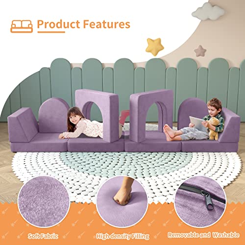 wanan Kids Couch 10PCS, Toddler Couch with Modular Kids Couch for Playroom Bedroom, 10 in 1 Multifunctional Toddler Couch for Playing, Creativing, Sleeping, Indoor Kids Sofa (Blueberry)