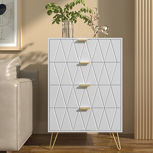 ANBUY 4 Drawer Dresser, Drawer Chest, Tall Storage Dresser Cabinet Organizer Unit with Metal Legs for Bedroom, Living Room, Closet (White/4 Drawer)