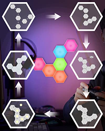 DeJAVU Lighting Hexagon Lights, Touch-Sensitive Hexagon Wall Lights, Hexagon Lights for Wall Led with Remote and USB Power Supply, Spliceable LED Light Wall Panels Gift for Kids, Adults（6 Packs）11111