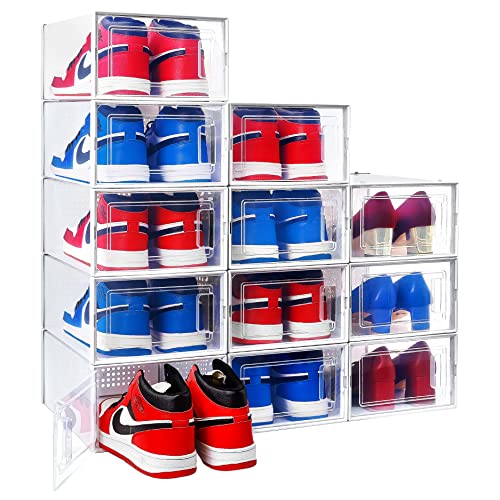 Shoe Organizer Clear Shoe Boxes Stackable, 12 Pack Shoe Boxes Clear Plastic Stackable, Sneaker Storage Shoe Box Organizer, Shoe Containers Plastic Shoe Boxes Lids, Shoe Cubby Shoe Storage Closet