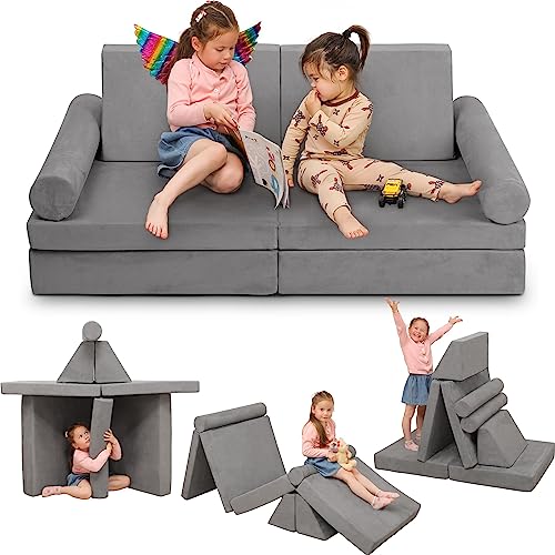 Betterhood Modular Kids Play Couch Child Sectional Sofa Imaginative Furniture Play Set for Creative Kids,Toddler to Teen Bedroom Furniture,Girls and Boys Playroom Convertible Sofa Large Medium