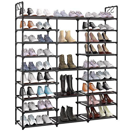 YOUDENOVA Shoe Rack Organizer, for up to 50 Pairs of Shoes, Vertical Large Shoe Rack with Removable, Water, Dust & Oil Resistant Shelves, Stackable Shoe Rack for Boot & Shoe Storage, Black