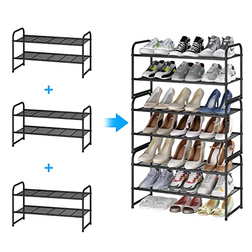 Simple Trending 2-Tier Stackable Shoe Rack, Metal Shoe Shelf Storage Organizer, Black