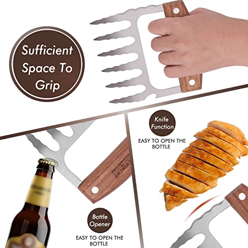 LEVINCHY Meat Claws Shredders Claws 2-Piece Set Meat Forks Meat Shredding Claws BBQ Grill Tools, Blade with Bottle Opener and Cutter, Large Wooden Handle
