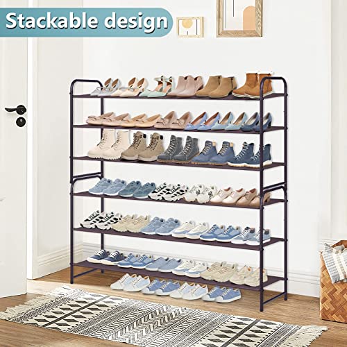 AOODA 3-Tier Long Shoe Rack for Closet Stackable Wide Shoe Shelf Organizer and Storage for Floor, Entryway (Bronze)