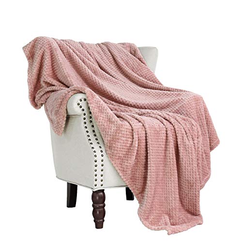 Exclusivo Mezcla Waffle Textured Extra Large Fleece Blanket, Super Soft and Warm Throw Blanket for Couch, Sofa and Bed (Dusty Pink, 50x70 inches)-Cozy, Fuzzy and Lightweight