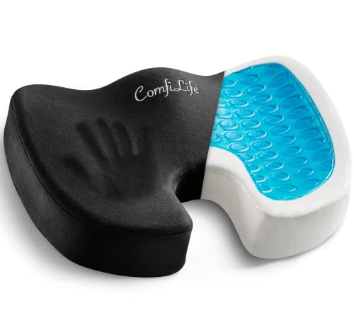 ComfiLife Gel Enhanced Seat Cushion - Non-Slip Orthopedic Gel & Memory Foam Coccyx Cushion for Tailbone Pain - Office Chair Car Seat Cushion - Sciatica & Back Pain Relief (Black)
