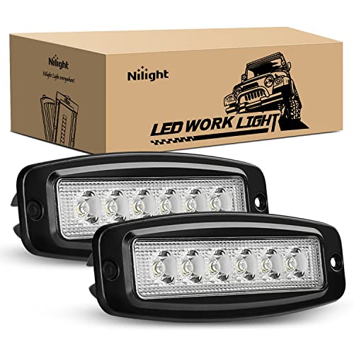 Nilight NI-28E-18W LED Work Light 2PCS 18W Spot LED Light Bar Driving Lights Off Road LED Lights Flush Mount for Jeep Truck,2 Years Warranty