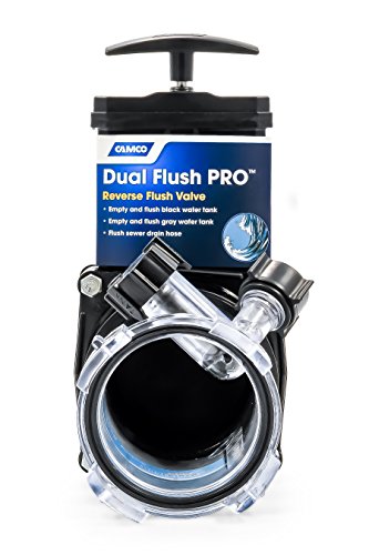 Camco Dual Flush Pro Camper/RV Holding Tank Rinser | Features 3-Inch Gate Valve & Reverse Flush Valve | Empties and Flushes RV Black Water Tanks and RV Sewer Hose (39062)