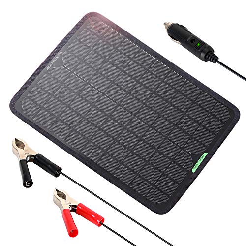 ALLPOWERS 18V 10W Portable Solar Panel Trickle Battery Charger Maintainer with Cigarette Lighter Plug Alligator Clip for 12V Batteries Car Automotive Motorcycle Tractor Boat RV Truck