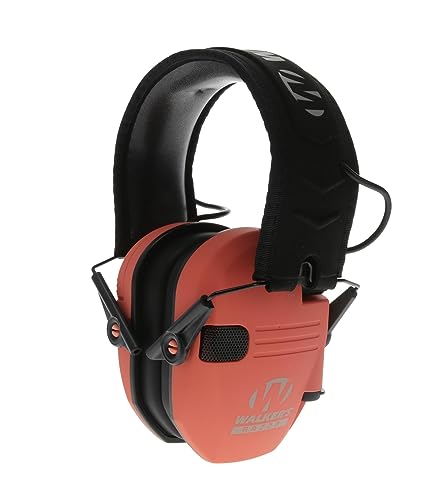 Walker's Razor Slim Ultra Low Profile Compact Design Adjustable Range Shooting Hunting Hearing Protection Electronic Earmuffs, Coral