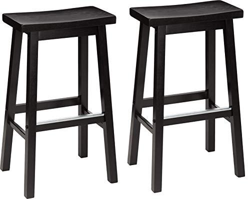 Amazon Basics Solid Wood Saddle-Seat Kitchen Counter Barstool, 29-Inch Height, Black - Set of 2