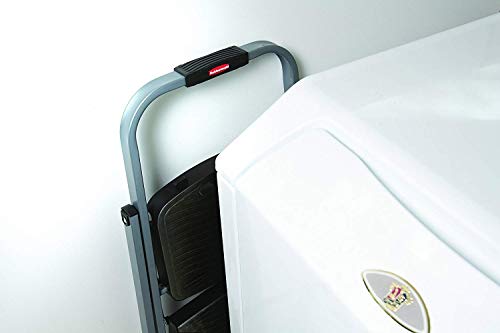 Rubbermaid RM-3W Folding 3 Steel Frame Stool with Hand Grip and Plastic Steps, 200-Pound Capacity, Silver