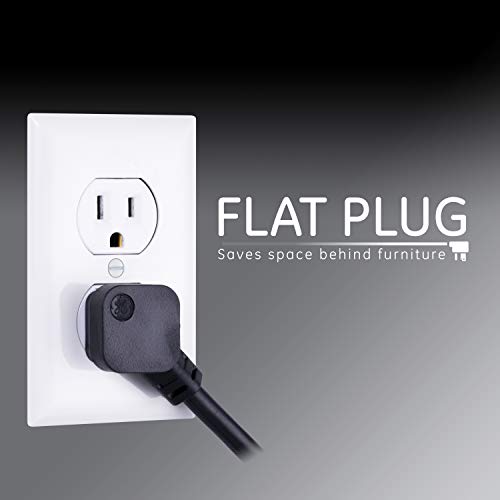 GE 6-Outlet Surge Protector, 2 Pack, 4 Ft Extension Cord, Power Strip, 800 Joules, Flat Plug, Twist-to-Close Safety Covers, Protected Indicator Light, UL Listed, Black, 54635
