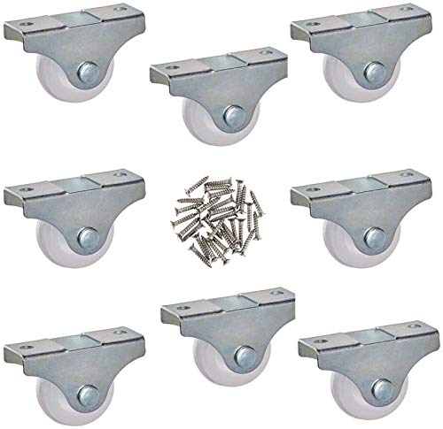 Luomorgo 1 inch Casters Fixed Metal Top Plate Hard Plastic Wheels Orienteering Caster Wheel 8pcs (with Screws)
