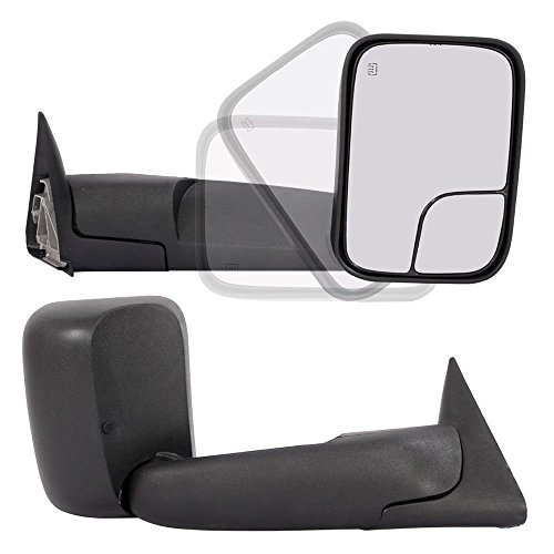 Pair Towing Mirrors Replacement for 1998-2001 Dodge Ram 1500 1998-2002 Dodge Ram 2500 3500 Truck Power Heated Flip Up Extendable Side Tow Mirrors with Support Brackets