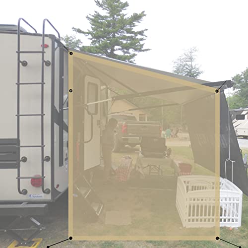 Shadeidea RV Sun Shade Screen for Awning Side - 9' 6'' X 7' 6'' Tan Mesh Sunshade Motorhome Camping Trailer UV Sunblocker Canopy Sunscreen Offer 3 Years Lasting
