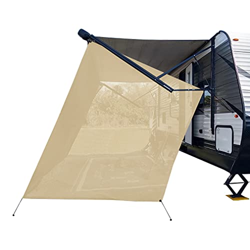 Shadeidea RV Sun Shade Screen for Awning Side - 9' 6'' X 7' 6'' Tan Mesh Sunshade Motorhome Camping Trailer UV Sunblocker Canopy Sunscreen Offer 3 Years Lasting