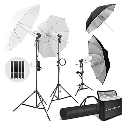 LimoStudio, 700W Output Lighting Series, LMS103, Soft Continuous Lighting Kit for White and Black Umbrella Reflector with Accessory and Carry Bag