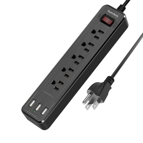 Power Strip USB Surge Protector, SUPERDANNY Mountable Extension Cord with USB 5 Outlets 3 USB Ports with Hook & Loop Fastener for iPhone iPad PC Home Office Travel