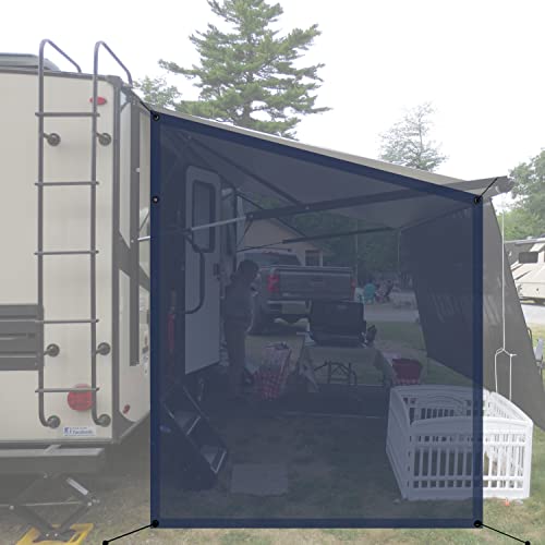 RV Sun Shade Screen for Awning Side - 9' 6'' X 7' 6'' Navy Blue Mesh Sunshade Motorhome Camping Trailer UV Sunblocker Canopy Sunscreen - Shadeidea Offer 3 Years Lasting