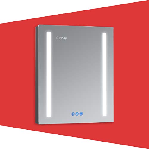 DECADOM LED Mirror Medicine Cabinet Recessed or Surface, Defogger, Dimmer, Clock, Room Temp Display, Makeup Mirror 3X, Outlets & USBs (Aura 24x30/L)