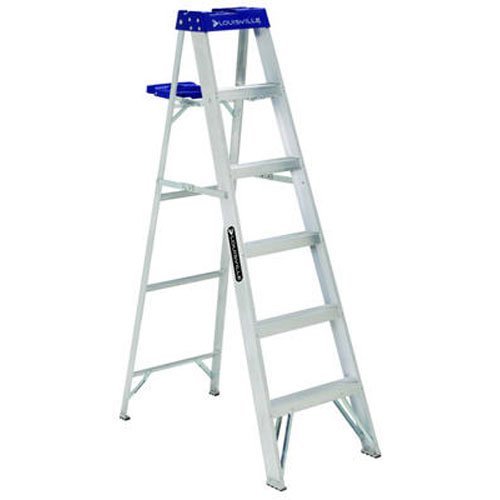 Louisville Ladder Louisville AS2100, 250 lb, 3 in Width X 3 in Depth Non-Conductive Rail, 5 Rung 6-Foot Aluminum Step Ladder, 250-Pound Capacity, AS2106, 6-Feet, 6 Ft