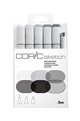 Copic Sketch Alcohol Marker 5 Colors + Multiliner SP Set, Sketching Grays
