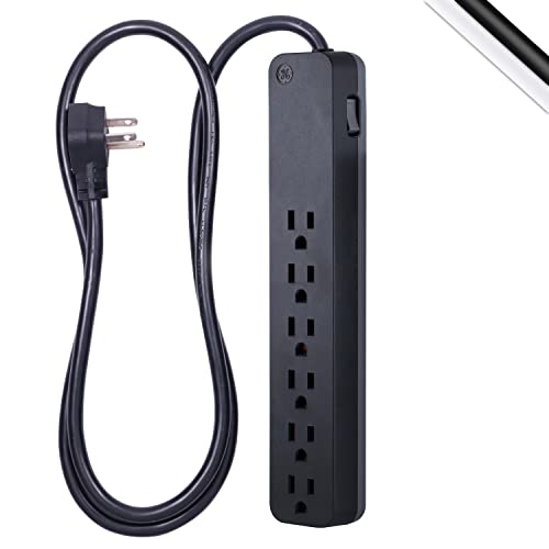GE Pro 6-Outlet Surge Protector, 4 Ft Extension Cord, 840 Joules, Power Strip, Flat Plug, Integrated Circuit Breaker, Wall Mount, UL Listed, Black, 37051